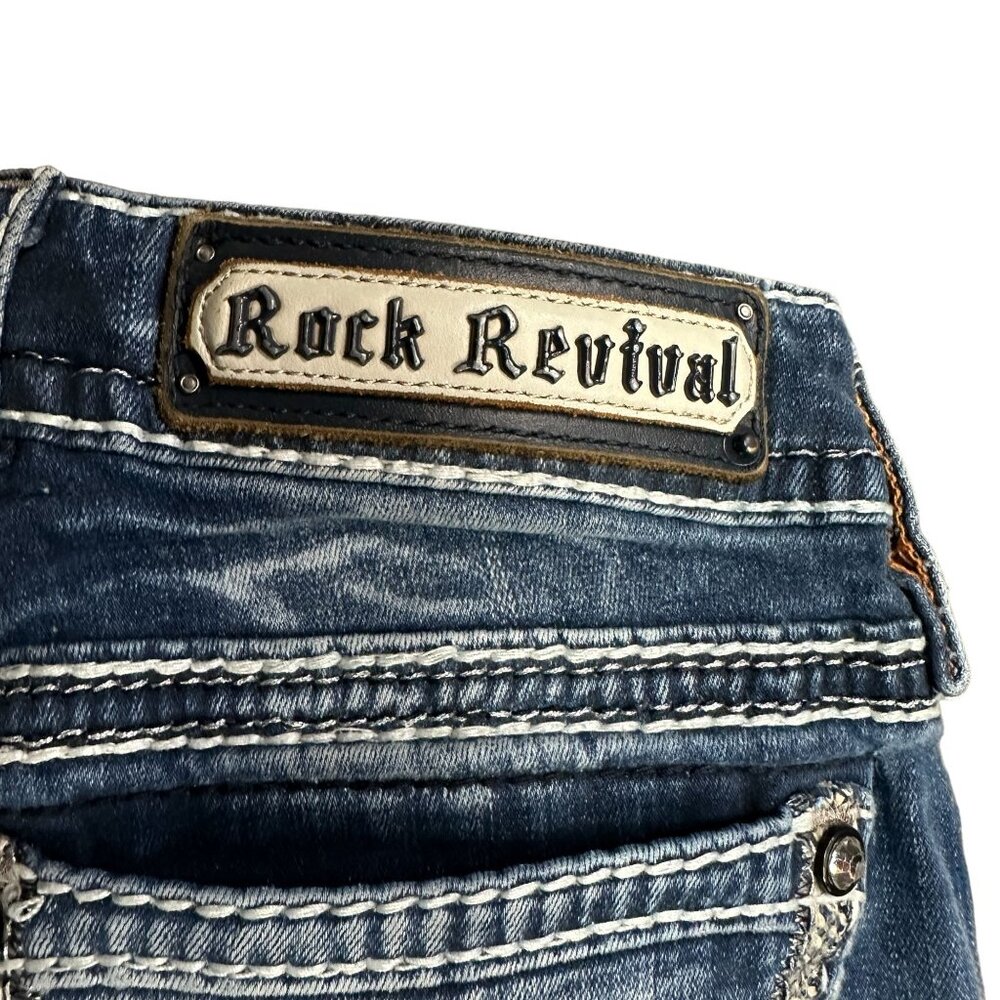 Rock Revival Lanlan Bootcut 27 Jeans Swarovski Leather Insert Faux Flap Pocket - Picture 6 of 16